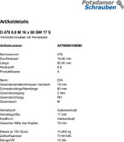 10 Vierkantschrauben DIN 479 8.8 Stahl M16x80
