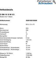 25 T-Nutensteine DIN 508 10 10 M8 Stahl