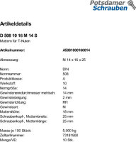 10 T-Nutensteine DIN 508 10 16 M14 Stahl