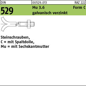 25 Steinschrauben + Mutter DIN 529 3.6 verzinkt CM12x220