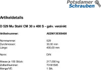 1 Steinschrauben + Mutter DIN 529 3.6 verzinkt CM30x400