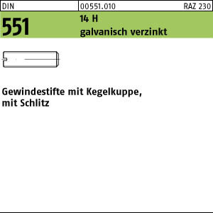 100 Schlitz Gewindestifte DIN 551 14H verzinkt M10x16