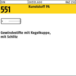 100 Schlitz Gewindestifte DIN 551 Polyamid M4x10