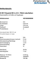 100 Schlitz Gewindestifte DIN 551 Polyamid M6x6