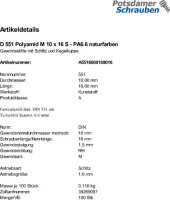 100 Schlitz Gewindestifte DIN 551 Polyamid M10x16