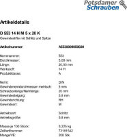 200 Schlitz Gewindestifte DIN 553 14H Stahl M5x20