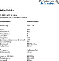 25 Sechskantmuttern DIN 555 5 WW 1 1/8 Stahl
