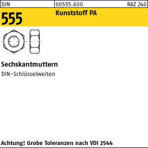 100 Kunststoff Sechskantmuttern DIN 555 Polyamid M12