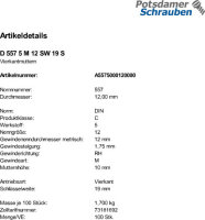 100 Vierkantmuttern DIN 557 5 M12 SW 19 Stahl