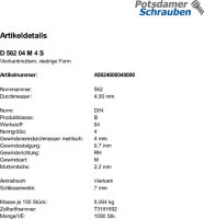 1000 Vierkantmuttern DIN 562 04 M4 Stahl