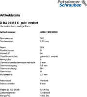 1000 Vierkantmuttern DIN 562 04 M5 verzinkt Stahl