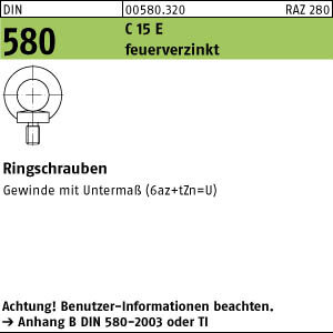 1 Ringschrauben DIN 580 C15E U feuerverzinkt M20