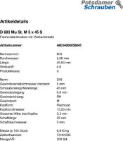 200 Schlossschrauben + Mutter DIN 603 M5x45