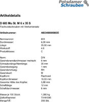 200 Schlossschrauben + Mutter DIN 603 M6x35