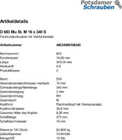 10 Schlossschrauben + Mutter DIN 603 M16x340