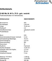 200 Schlossschrauben + Mutter DIN 603 verzinkt M5x70