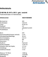 200 Schlossschrauben + Mutter DIN 603 verzinkt M5x90