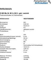 100 Schlossschrauben + Mutter DIN 603 verzinkt M6x90