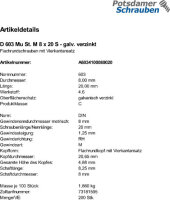 200 Schlossschrauben + Mutter DIN 603 verzinkt M8x20