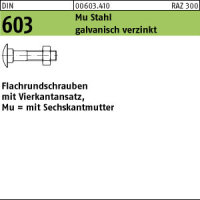 100 Schlossschrauben + Mutter DIN 603 verzinkt M10x70