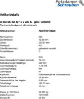 25 Schlossschrauben + Mutter DIN 603 verzinkt M12x220