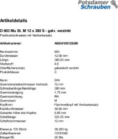 25 Schlossschrauben + Mutter DIN 603 verzinkt M12x380