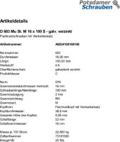 25 Schlossschrauben + Mutter DIN 603 verzinkt M16x100