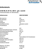 25 Schlossschrauben + Mutter DIN 603 verzinkt M16x260