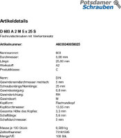 100 Edelstahl V2A Schlossschrauben DIN 603 A2 M5x25