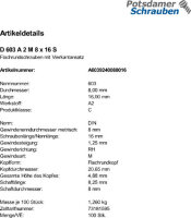 100 Edelstahl V2A Schlossschrauben DIN 603 A2 M8x16