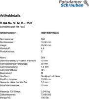 100 Senkschrauben + Mutter DIN 604 Stahl M10x35