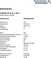 10 Senkschrauben + Mutter DIN 604 Stahl M24x100