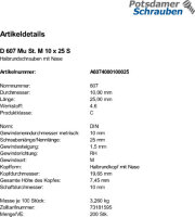 200 Halbrundschrauben + Mutter DIN 607 Stahl M10x25