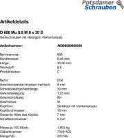 200 Senkschrauben + Mutter DIN 608 8.8 Stahl M8x30