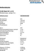 50 Rändelschrauben DIN 653 Stahl M3x8
