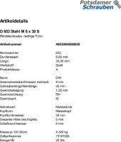 25 Rändelschrauben DIN 653 Stahl M8x30