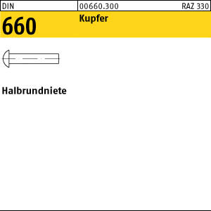 1000 Halbrundnieten DIN 660 Kupfer 2,5x8