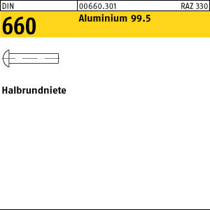 1000 Aluminium Halbrundnieten DIN 660 AL 99.5 2x12