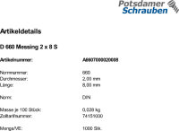 1000 Halbrundnieten DIN 660 Messing 2x8