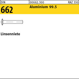 500 Aluminium Linsennieten DIN 662 AL M6x16