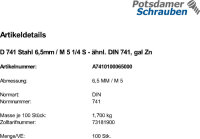 100 Drahtseilklemmen DIN 741 Stahl 6,5mM/ M5 1/4 ähnl. DIN 741,