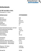 25 T - Nutenschrauben DIN 787 8.8 Stahl M8x50