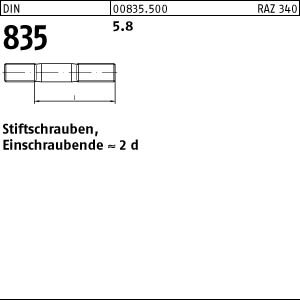 100 Stiftschrauben DIN 835 5.8 M10x40 Stahl