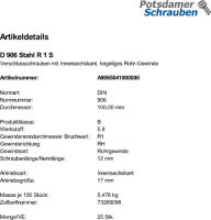 25 Verschlussschrauben DIN 906 Stahl R 1