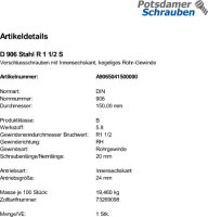 1 Verschlussschrauben DIN 906 Stahl R 1 1/2