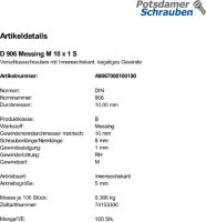 100 Verschlussschrauben DIN 906 Messing M10x1 Ms