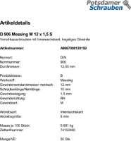 50 Verschlussschrauben DIN 906 Messing M12x1,5 Ms