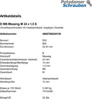 25 Verschlussschrauben DIN 906 Messing M24x1,5 Ms
