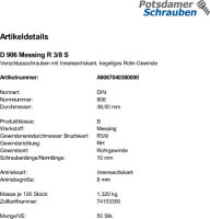 50 Verschlussschrauben DIN 906 Messing R 3/8 Ms