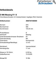 10 Verschlussschrauben DIN 906 Messing R 1 Ms